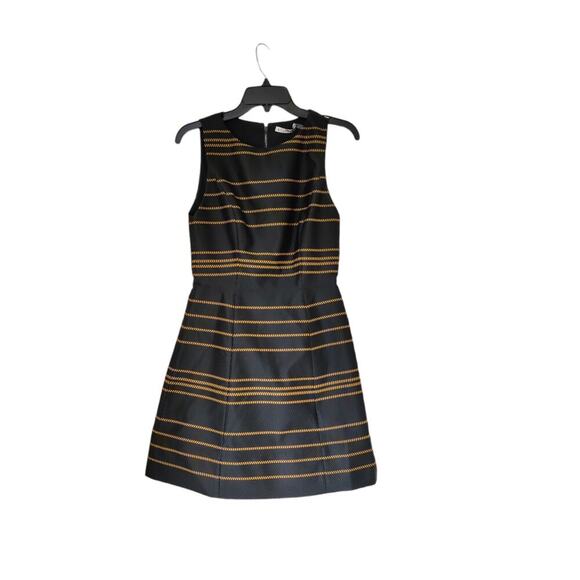 Alice + Olivia Striped Sleeveless Mini Dress A Line Black & Gold Textured Size 6 - Picture 2 of 5